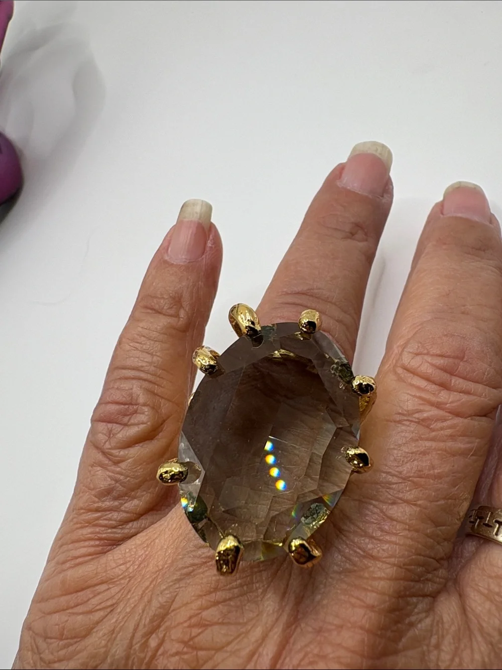 Trina Turk Gold-Tone Statement Ring with Smoky Green Faceted Stone